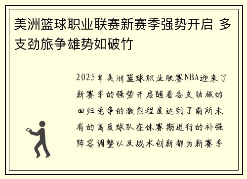 美洲篮球职业联赛新赛季强势开启 多支劲旅争雄势如破竹